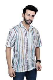 Multiple Striped Linen Half-Sleeve Shirt